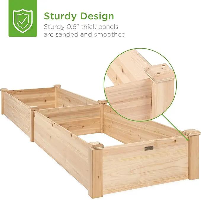 Best Choice Products 8x2ft Outdoor Wooden Raised Garden Bed Planter for Vegetables, Grass, Lawn, Yard - Natural by GreenHaven Gardens