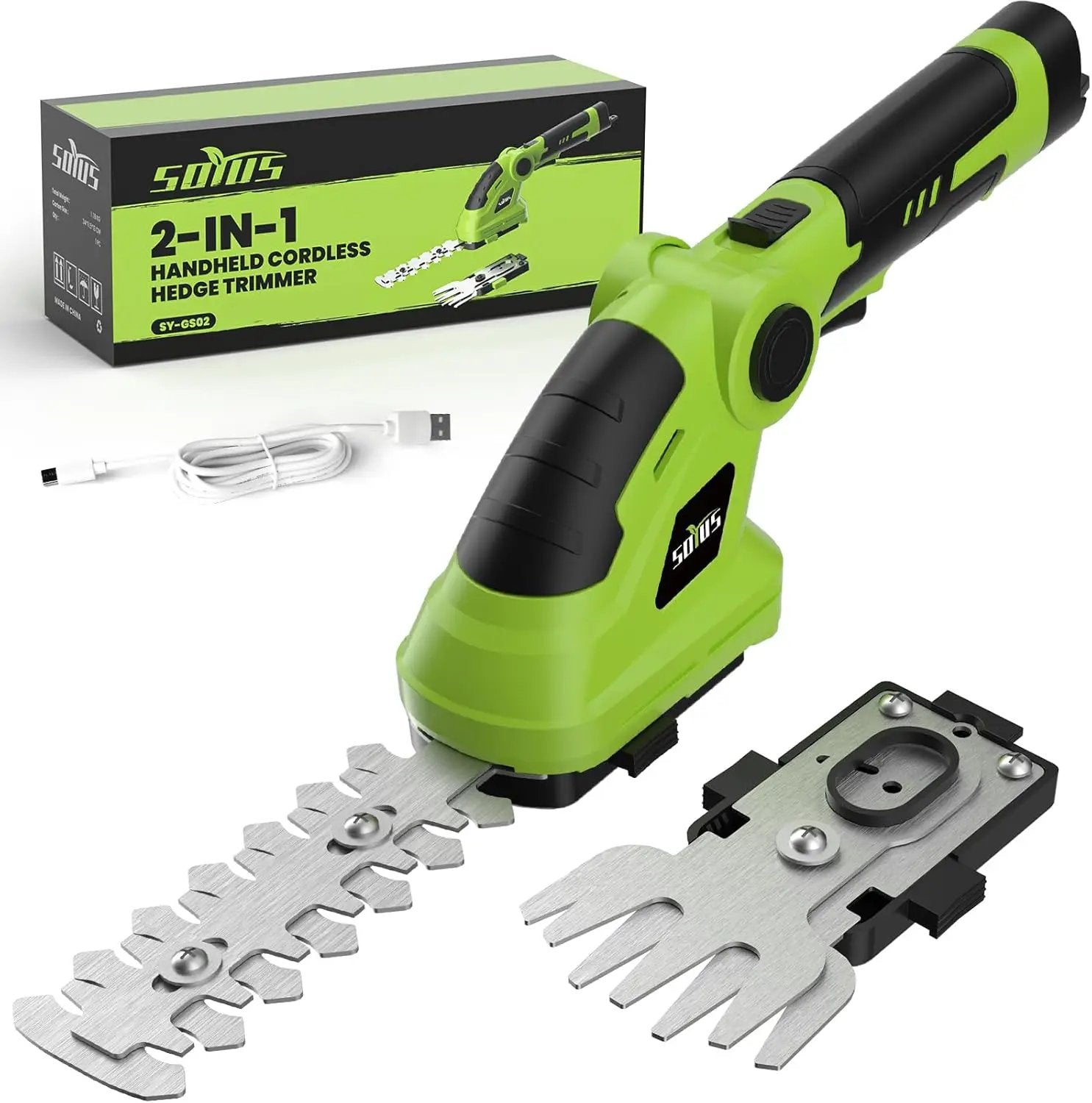 SOYUS Cordless Hedge Trimmer, 2 in 1 Electric Hedge Trimmers & Grass Shears, 7.2V Lightweight Shrub Trimmer Cordless with Battery and Charger, Ideal for Garden, Yard and Lawn - Green by GreenHaven Gardens