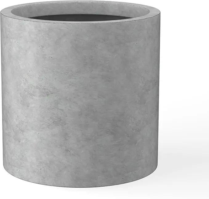 Kante 9.8" Dia Round Concrete Planter, Modern Style Large Cylindrical Plant Pot with Drainage Hole and Rubber Plug for Indoor Outdoor Patio, Natural Concrete by GreenHaven Gardens