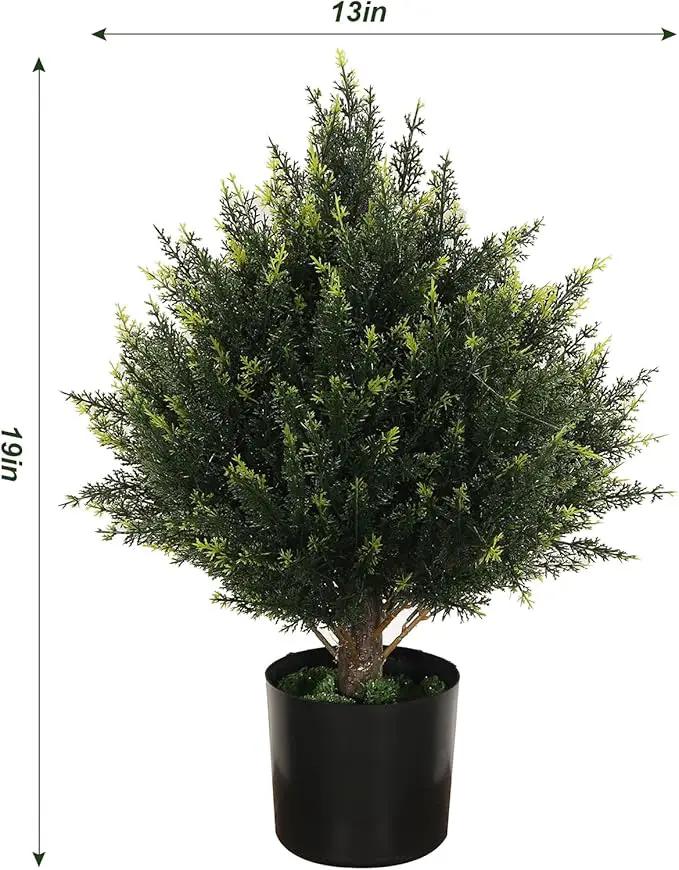 19” Artificial Cedar Outdoor Artificial Shrub Sunlight Resistant Leafy Potted Plant for Indoor Porch of Home and Office Artificial Outdoor Tree Topiary Trees by GreenHaven Gardens