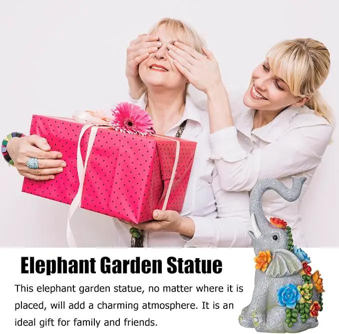 Elephant Garden Statue Solar Lamp with 8 Led Lights Decor Outdoor Resin Waterproof Sculpture Patio Lawn Yard Porch Decorations Housewarming Gifts for Women Mom Grandma by GreenHaven Gardens