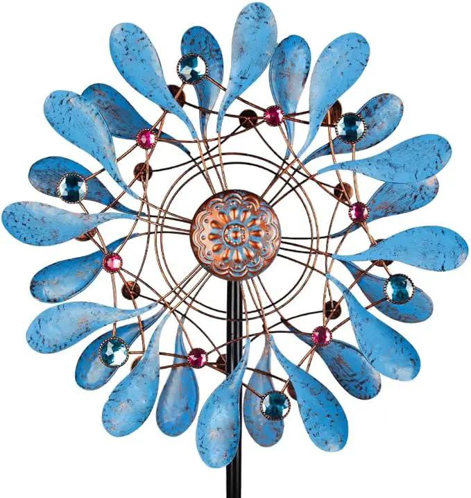 Stargarden Wind Spinners Outdoor, Large Kinetic Wind Spinner, Waterproof Blue Pinwheels with 4 Sturdy Stake, Metal Windmill for Yard, Porch Decor (21 * 90 Inches) by GreenHaven Gardens