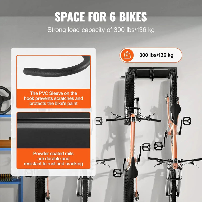VEVOR Bike Storage Rack, 6 Bike Racks and 5 Helmets Hooks, Wall Mount Bike Storage Hanger, Home & Garage Organizer, Customizable for Various Bike Sizes, Adjustable Holder, Holds Up to 300 lbs, 64-inch by GreenHaven Gardens
