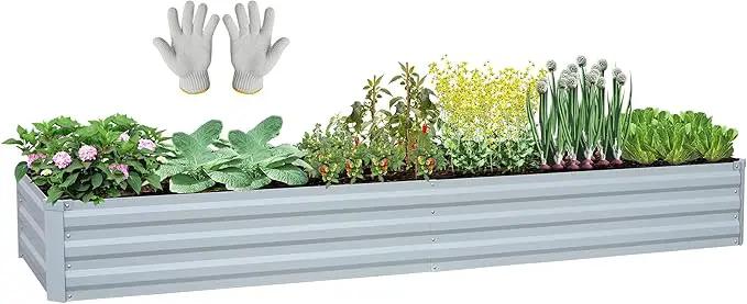 Planter Raised Beds Raised Garden Bed for Gardening Garden Boxes Outdoor Metal Raised Garden Beds, 8x2x1 FT Galvanized Grey by GreenHaven Gardens