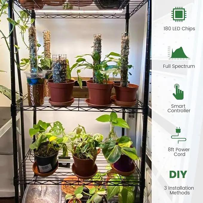 Grow Lights for Indoor Plants Full Spectrum, LED Grow Light Strips with 6/12/16H Timer, 3 Spectrum Modes, 5 Brightness Levels, 180 LEDs Sunlike Plant Lights for Indoor Growing (2 Pack) by GreenHaven Gardens