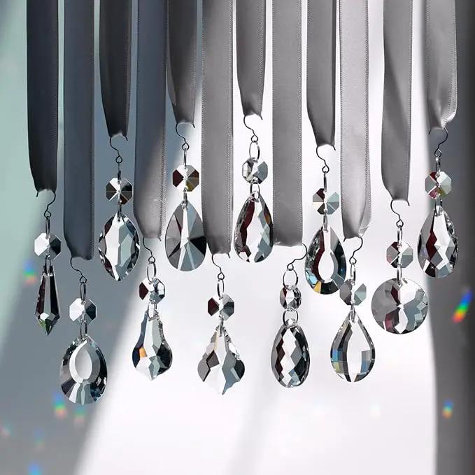12pcs Glass Crystal Chandelier Prisms, Rainbow Hanging Crystals Suncatcher for Windows, Home Decoration by GreenHaven Gardens