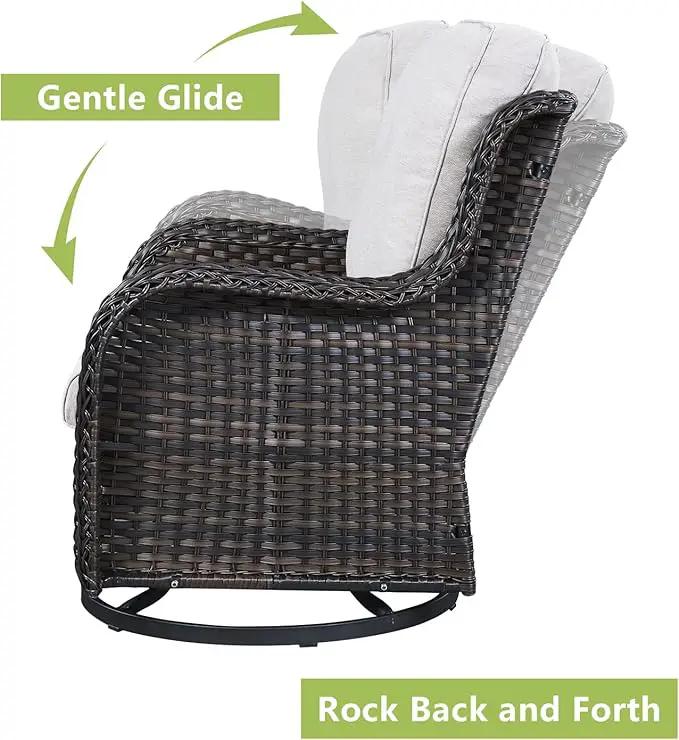 Outdoor Wicker Patio Furniture Set - 6 Piece Rattan Patio Conversation Set with 2 Rocking Swivel Chairs,2 Ottomans,1 Loveseat and 1 Coffee Table for Porch Deck Backyard Garden(Brown/Beige) by GreenHaven Gardens