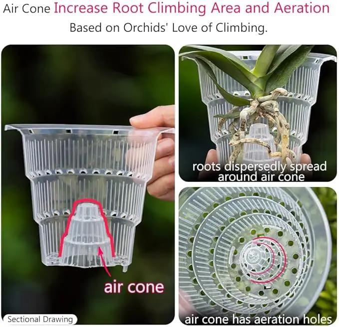 4 inch Clear Orchid Pots with Holes Match White Plastic Orchid Planter,Set of 2,Double Layer Plant Nursery Pots Own Scientific Controlling Roots Technology by GreenHaven Gardens