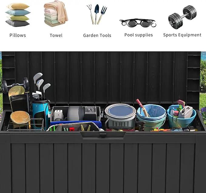 YITAHOME 72 Gallon Outdoor Resin Deck Box with Wheels, Pool Storage Box for Outdoor Cushions, Sports Equipment, Garden Tools, Black by GreenHaven Gardens