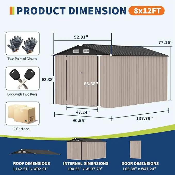8x12 FT Metal Storage Sheds Outdoor, Metal Yard Sheds Garden Shed Kit, Metals Tool Shed with Lockable Door, Metals UtilityShed Buildings with Air Vent for Backyard Garden Patio Lawn by GreenHaven Gardens