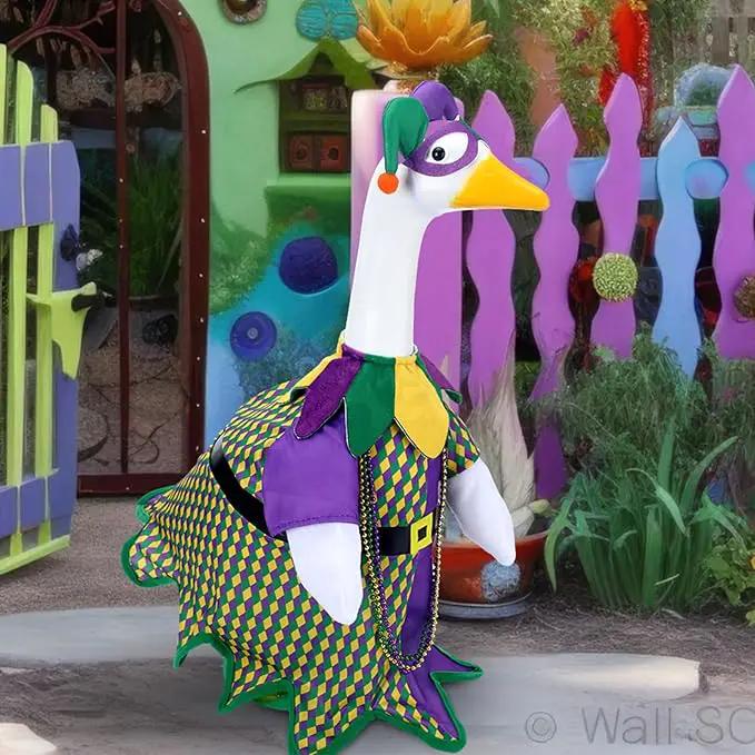 Mardi Gras Jester Outfit Goose Clothes for 23 High Cement or Plastic Lawn Porch Lawn Garden Goose Costume Clothing by GreenHaven Gardens