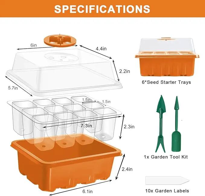 GooingTop Seed Starter Tray, 6 Pack 72 Cells Plant Grow Kit with Adjustable Humidity Vent for Mini Greenhouse Garden Germination,Bonsai Seedlings Starting Growing by GreenHaven Gardens