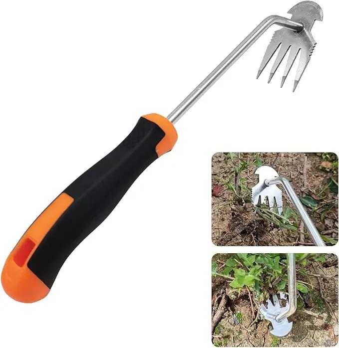 Weeder Puller Tool, Stainless Steel Thickened Hand Weeder Tool, Portable Weed Remover Tool,4 Teethe Waterproof Manual Weed Puller, Multi Function Garden Tools for Yard (Rubber Handle) by GreenHaven Gardens