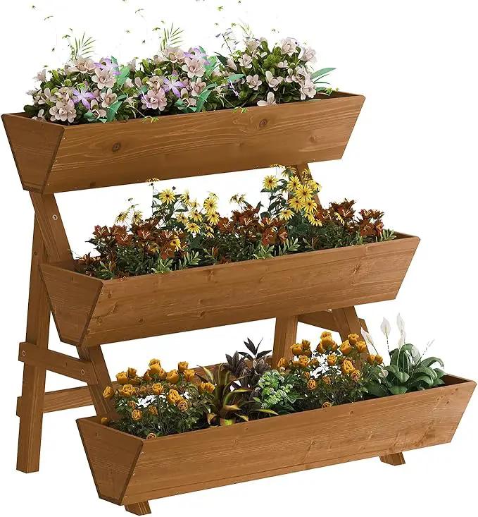 3-Tiers Wooden Raised Garden Bed,Wood Planter Box for Vegetable,Flower Rack,Flower Pot Stands,Indoor Outdoor Gardening Planting Beds (Brown, Large) by GreenHaven Gardens