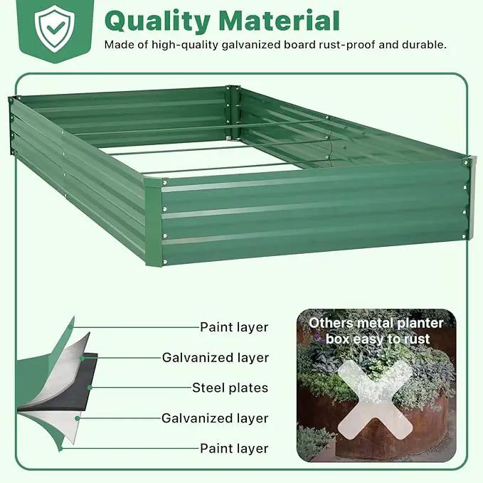 ONCEMORE Galvanized Raised Garden Bed for Vegetables Flowers Herbs, Metal Raised Garden Bed Kit with 2 PCS Tomato Cage, Gloves, Trellis Netting, Plant Labels, Plant Ties, Green 8×4×1FT by GreenHaven Gardens