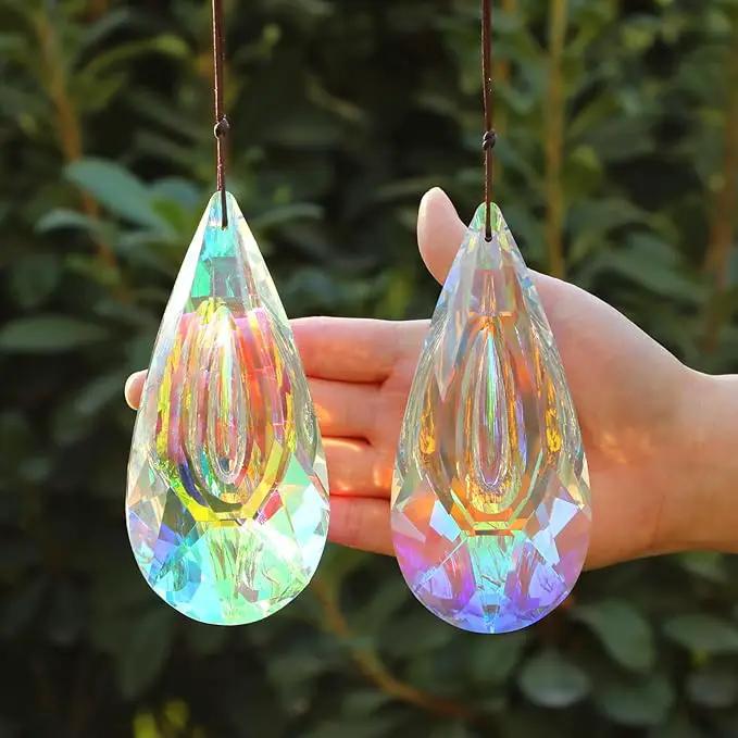 120mm Crystal Suncatcher, 2 Pack Large Prism Sun Catchers Windows Hanging Ornaments Rainbow Maker Pendant Indoor Outdoor Garden Chandelier Birthday Wedding Party Valentines Day Gifts for Women by GreenHaven Gardens
