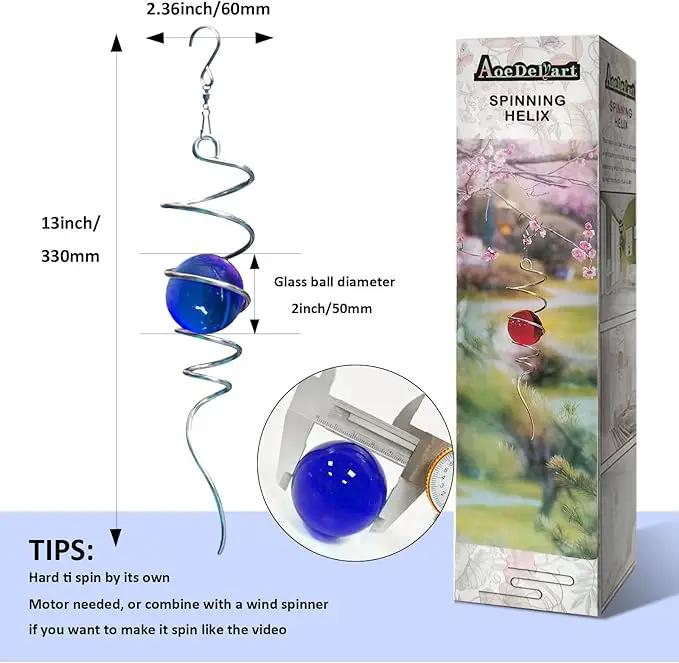 Wind Spinner Tail Gazing Ball Spiral Tail Wind Spinner Stabilizer Sun Catcher Visual Illusion in Spinning Yard Art Decor,Indoor Outdoor Garden Decoration Wind Sculptures-13 in(Dark Blue) by GreenHaven Gardens