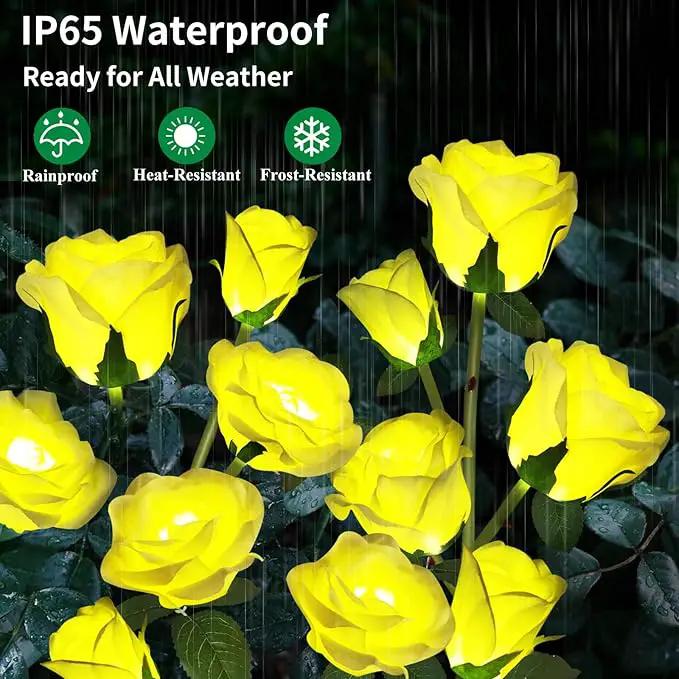 Solar Garden Lights, Solar Outdoor Lights with More Realistic 10 Rose Waterproof Solar Powered Flowers Lights for Outside Patio Yard Pathway Decorations, 2 Pack Yellow by GreenHaven Gardens