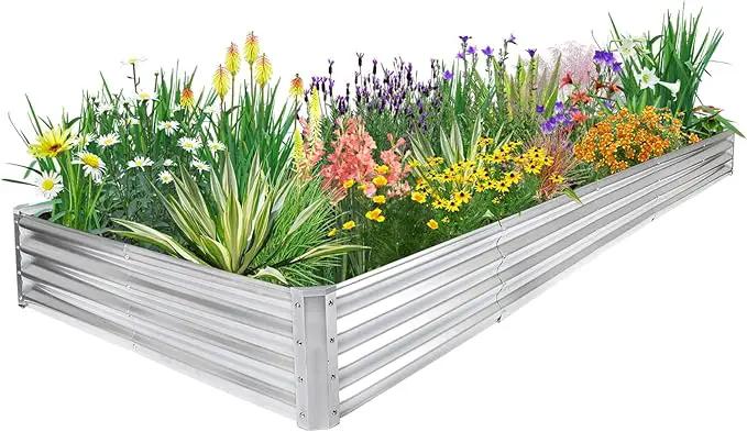 JERIA 12×4×1ft Raised Garden Bed with Support Rods,Galvanized Raised Garden Bed Kit Outdoor Metal Gardening Planter Box for Vegetable, Fruits, Flower by GreenHaven Gardens
