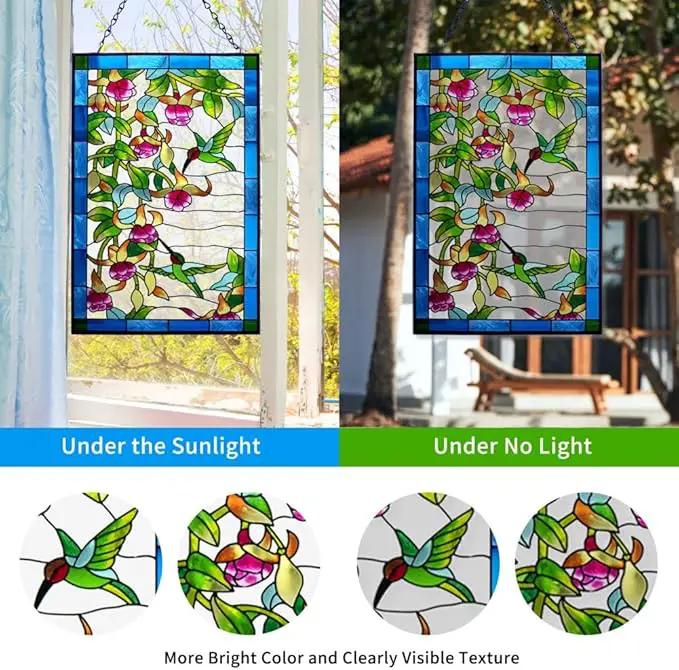 VEWOGARDEN Hummingbird Stained Glass Window Hangings, Bird Suncatcher Panel with Metal Chain for Windows Decor Indoor Outdoor (W10xH15 inch) by GreenHaven Gardens