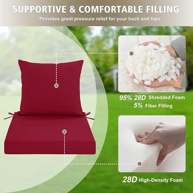 24x24 Inch Outdoor Cushions for Patio Furniture, Waterproof Outdoor Chair Cushions w/Fade-Resistant, Removable & Machine-Washable Covers, Deep Seat Sofa/Couch Pad Replacement – Set of 1/2/4, Burgundy by GreenHaven Gardens