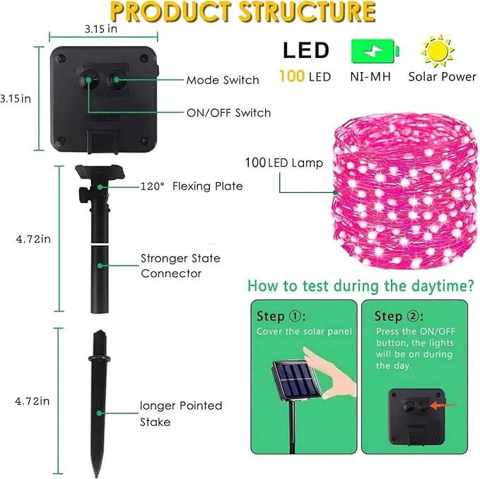 Solar String Lights Outdoor, 2-Pack Total 80FT 200 LED Solar Christmas Twinkle Lights Outside Waterproof Copper Wire 8 Modes Solar Fairy Lights for Garden Tree Party Birthday Christmas Decor (Pink) by GreenHaven Gardens