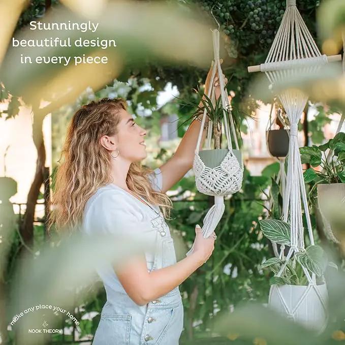 Nook Theory 4-Pack Macrame Plant Hanger - with 8 Ceiling Hooks - Hanging Planter Indoor Outdoor - Hanging Plant Holder - Decorative Bohemian Plant Hangers - Hanging Plants (Cream) by GreenHaven Gardens