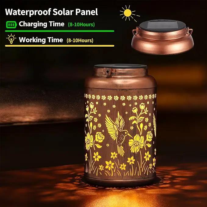 2 Pack Solar Lanterns Outdoor Waterproof, Hummingbird Garden Decor Gifts for Women Mom Grandma Hanging Solar Lights Metal Solar Decoration Outside for Yard, Patio, Lawn, Pathway, Landscape by GreenHaven Gardens