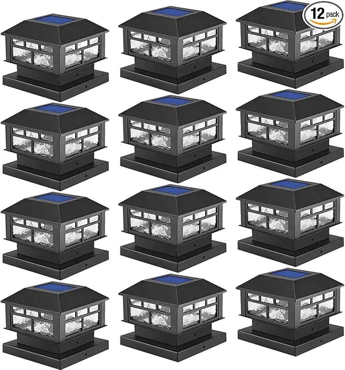 Solar Post Cap Lights Fit 3.5x3.5 4x4 5x5 Wood Posts Black Fence Post Light Solar Powered 12 Packs by GreenHaven Gardens
