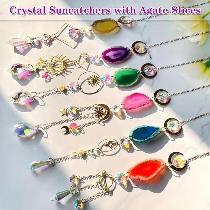 Sun Catcher, 6 pcs Sun Catchers with Crystals Prism Agate Slices Bulk Outdoor Garden Indoor Hanging Decor for Home Car Window Christmas Party Wedding Gift by GreenHaven Gardens