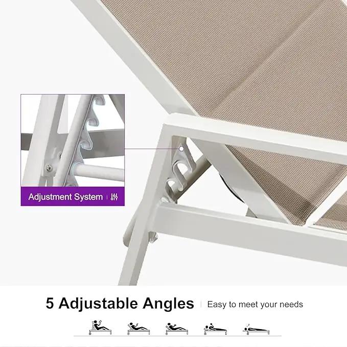 PURPLE LEAF Outdoor Chaise Lounge Set Adjustable Sunbathing Recliner with Armrest and Side Table for Poolside Beach Outside Patio Aluminum Chaise Lounger Khaki by GreenHaven Gardens