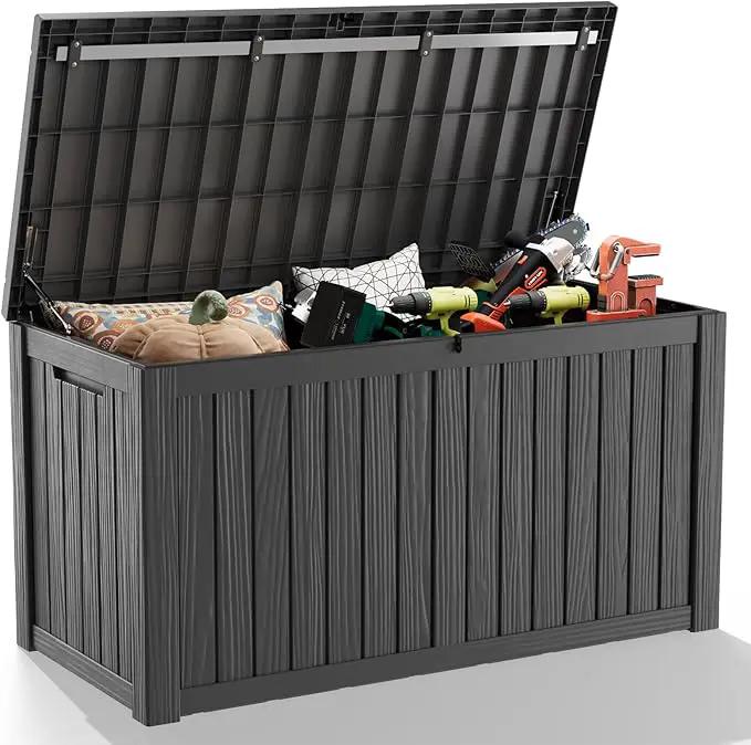 DRATO 150 Gallon Outdoor Storage Box, Large Waterproof Deck Box, Lockable Resin Storage Container with Reinforced Support for Patio Cushions, Garden Tools, UV-Resistant Outdoor Chest（Black） by GreenHaven Gardens