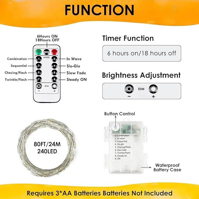 4Pack 80Ft 240LED Fairy Lights Battery Operated with Remote, Waterproof String Lights with Timer for Indoor & Outdoor, Twinkle Lights Battery Powered for Bedroom Christmas Decorations (Warm White) by GreenHaven Gardens