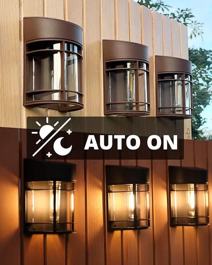 Solar Fence Lights, 8 Pack Deck Light Waterproof Solar Outdoor Lights for Garden Fence Post Backyard Decor, Brown by GreenHaven Gardens