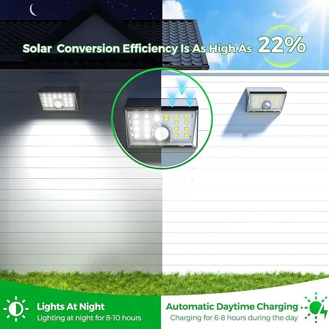 JSOT Solar Motion Sensor Lights Outdoor, 4 Modes Solar Lights Outdoor Waterproof IP65, 6Pack Bright Wall Security Lighting for Outside Yard Front Door Fence - Cool White by GreenHaven Gardens