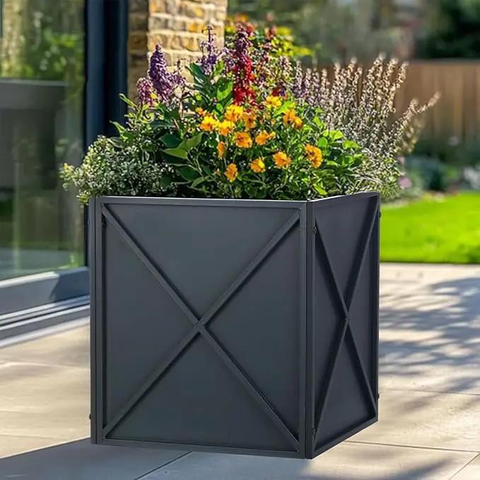 SUNNYPARK Large Metal Planter Box 17”x 17”x 18”, Square Modern Grey Metal Planter Box Heavy Duty with Drainage Holes for Outdoor Garden Patio by GreenHaven Gardens