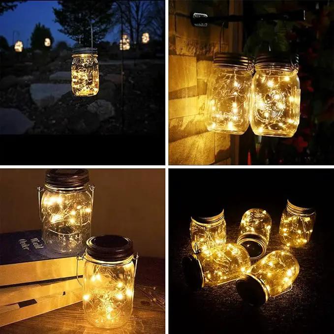 Solar Mason Jar Lights [Updated], 8 Pack 20 LED Waterproof Fairy Firefly Jar Lids String Lights with Hangers(NO JARS), Patio Yard Garden Wedding Decoration - Warm White by GreenHaven Gardens