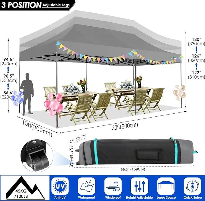 COBIZI 10x20 Heavy Duty Pop up Canopy Tent Easy Up Commercial Outdoor Canopy Wedding Party Tents for Parties All Season Wind & Waterproof Gazebo with Roller Bag,Grey(Frame Thickened) by GreenHaven Gardens