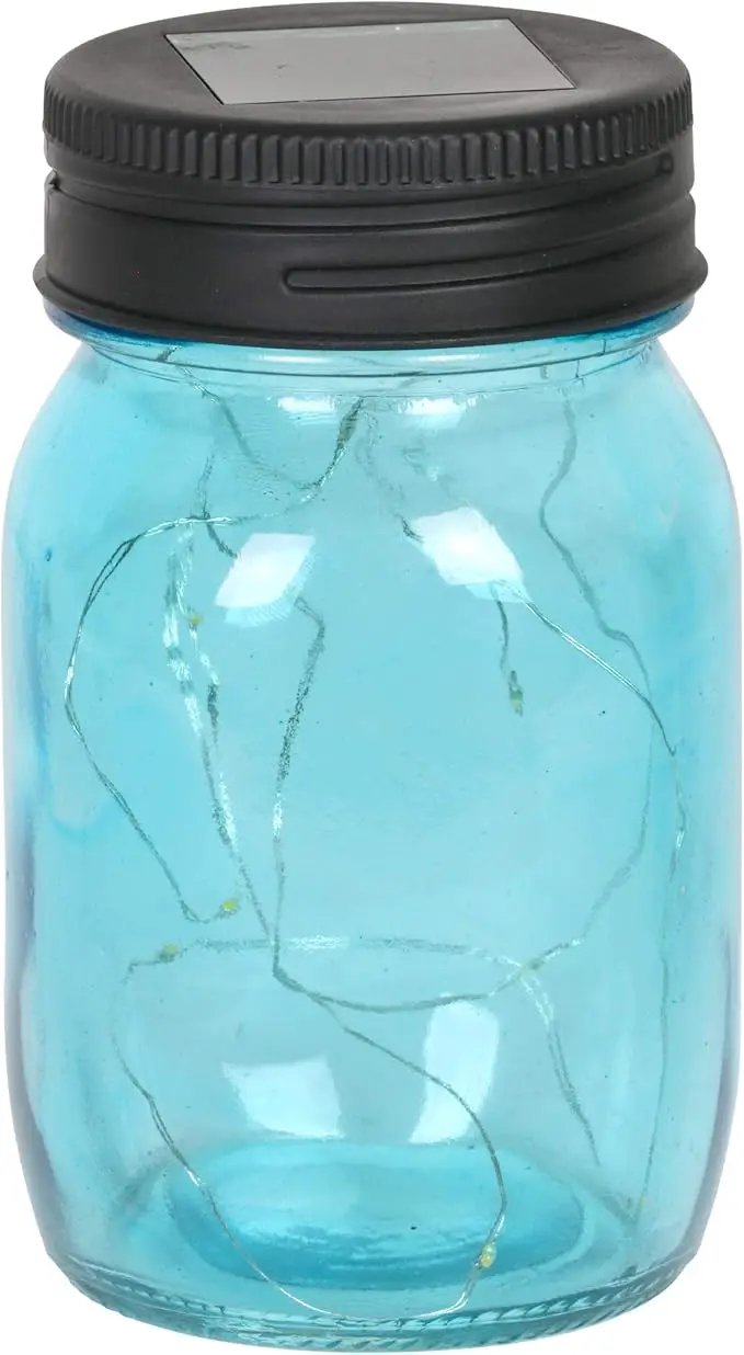 Exhart Solar Mason Jars, Set of 3 Glass Outdoor Garden Lanterns with Lids, 12 LED Firefly Lights, Lawn and Yard Decorations, 3.5 x 5.5 Inch by GreenHaven Gardens