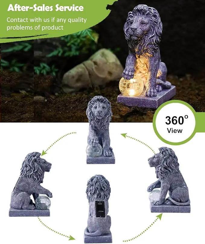 Nacome Solar Guardian Lion Garden Statue: Outdoor Decor Sculpture with Ball Lights for Yard Art Porch Patio - Unique Birthday Gifts for Women Mom by GreenHaven Gardens