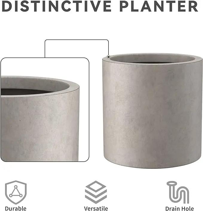 Kante 12.6" Dia Round Concrete Planter, Modern Style Large Cylindrical Plant Pot with Drainage Hole and Rubber Plug for Indoor Outdoor Patio, Weathered Concrete by GreenHaven Gardens