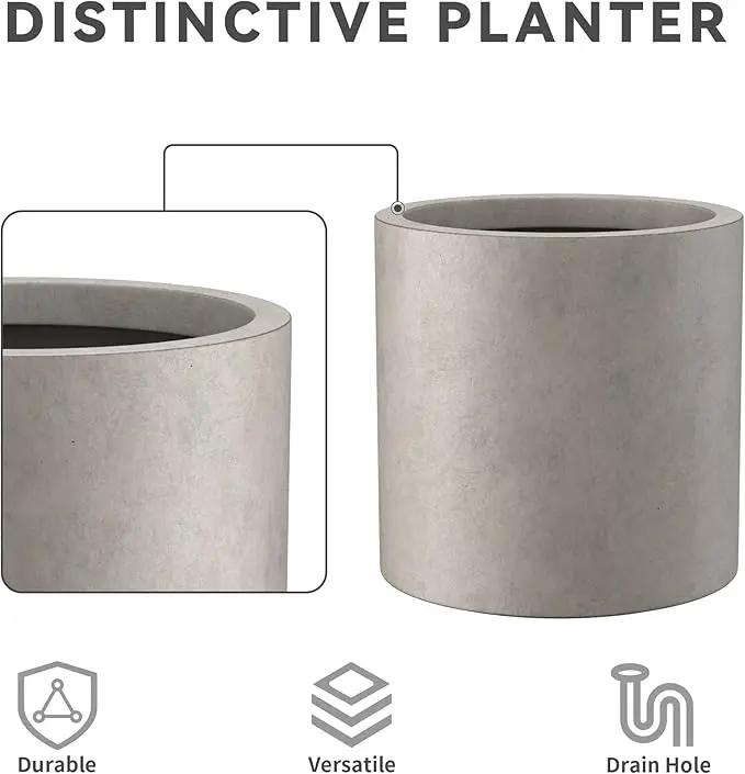 Kante 12.6" Dia Round Concrete Planter, Modern Style Large Cylindrical Plant Pot with Drainage Hole and Rubber Plug for Indoor Outdoor Patio, Weathered Concrete by GreenHaven Gardens