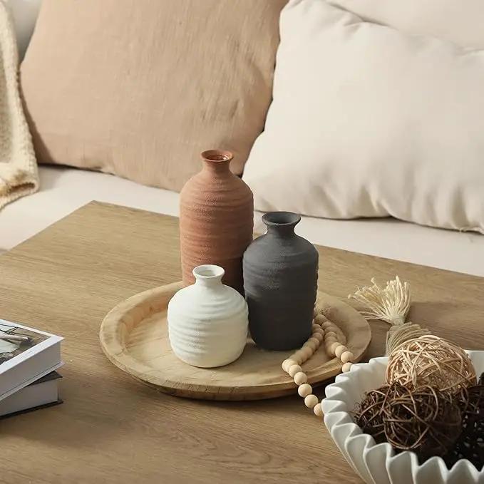 Ceramic Vase Set of 3 Neutral Decorative Vase for Farmhouse, Boho, or Rustic Home Decor Pottery Vases for Pampas Grass Living Room Bedroom Table Mantel Entryway Shelf (01-Brown) by GreenHaven Gardens