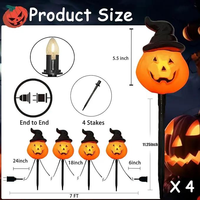4 Pack Halloween Pumpkin Witch Hat Pathway Lights –7Ft LED Outdoor Halloween Decorations, Waterproof Halloween Garden Stake Lights Perfect for Outdoor Pathway, Yard, Walkway, Lawn and Driveway Decor by GreenHaven Gardens