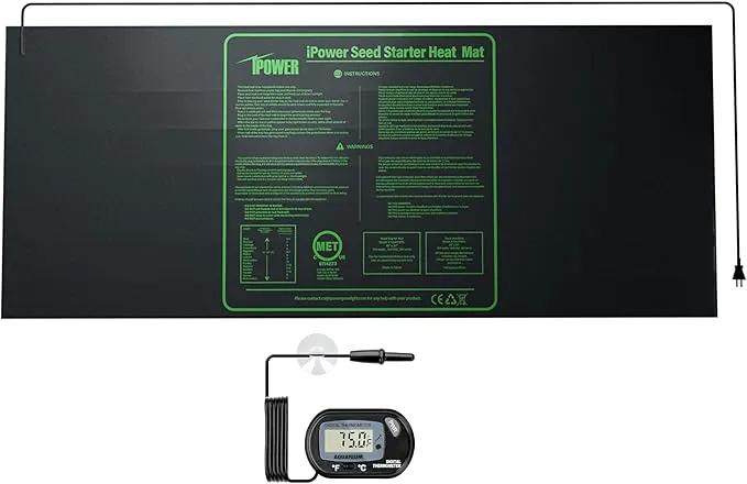 iPower 48" x 20" Durable Waterproof Seeding Heat Mat and Digital Thermometer Combo, for Germination, Indoor Gardening, Greenhouse by GreenHaven Gardens