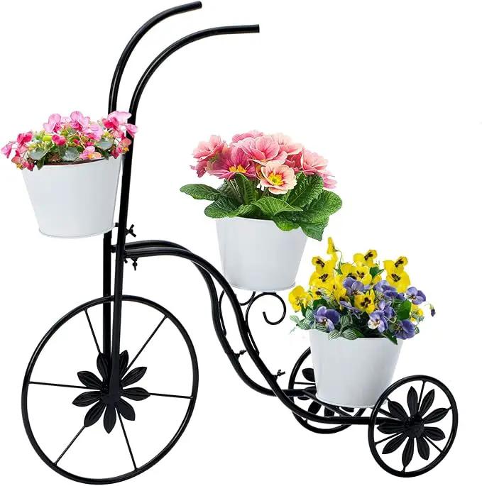 LEWIS&WAYNE Metal Tricycle Planter, 3 Tier Floral Flower Plant Stand Holder Hand Painted Outdoor Garden Patio Decor by GreenHaven Gardens