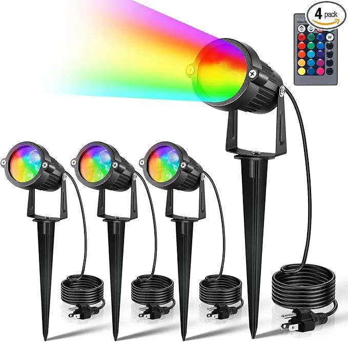 LemonBest Landscape Lighting - 6W RGB Color Changing Halloween Landscape Lights 120V Christmas Outdoor LED Spotlight with Remote Control Waterproof Spot Lights for Yard Garden Patio Driveway (4 Pack) by GreenHaven Gardens
