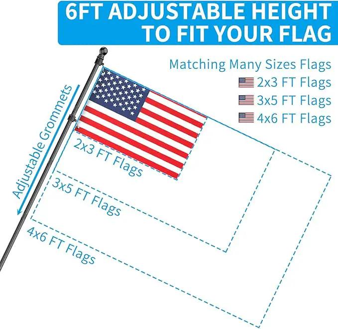 ZMTECH 2 Pcs 6 FT Flag Pole with Solar Light - Adjustable Bracket, Stainless Steel Flag Poles for Outside House, Tangle Free Flag Pole Holder Kit for American Flag (Without Flag, Black) by GreenHaven Gardens