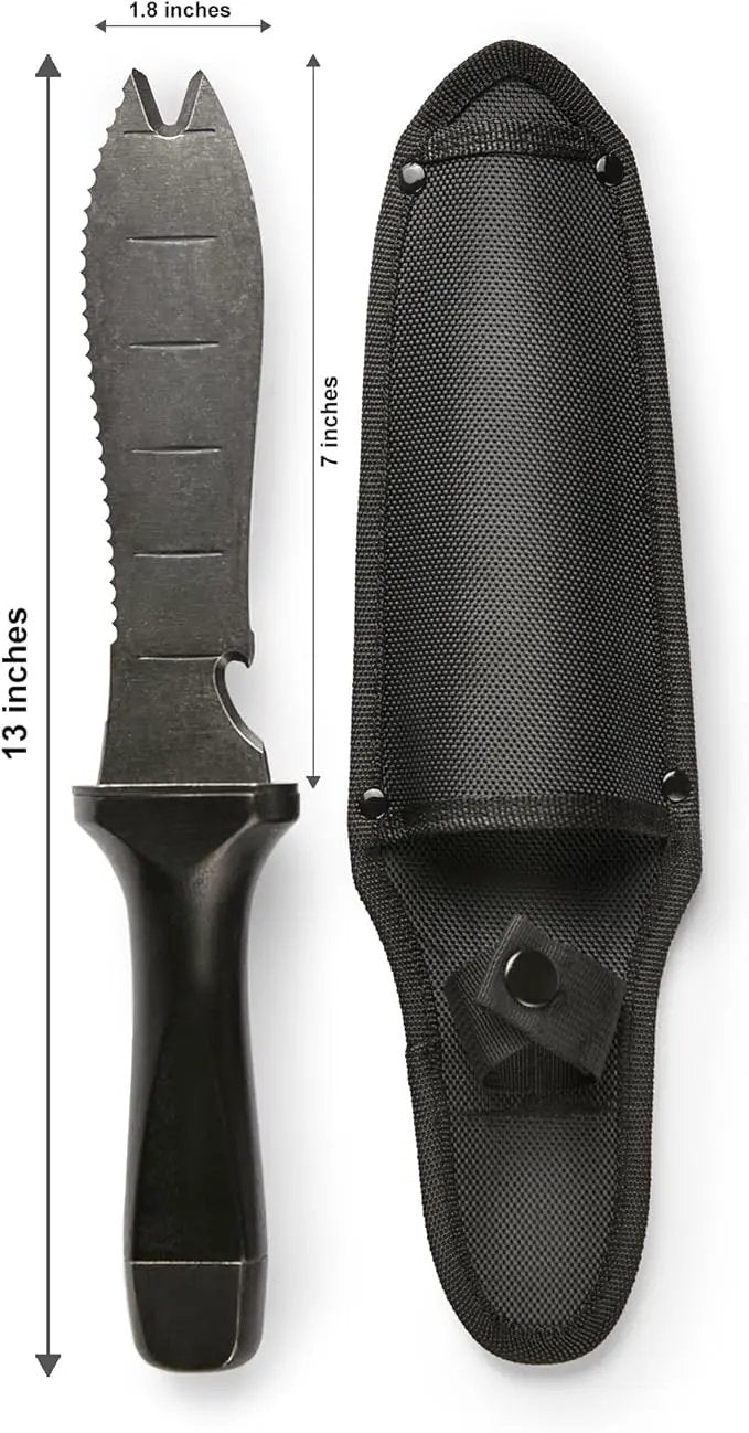 Hori Hori Garden Knife, Traditional Japanese Weeding Tool with ergonomic wooden handle. Hori garden tool with 7'inch blade with case. (Weeder blade) by GreenHaven Gardens