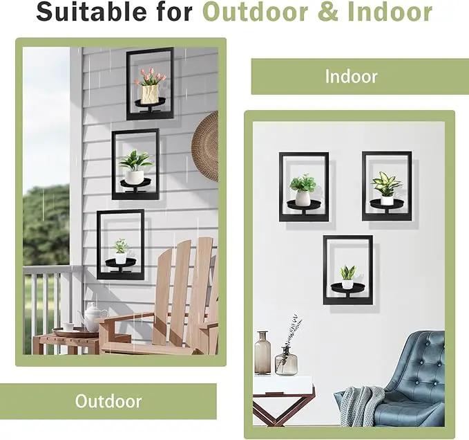 Picture Frame Plant Holder, Window Planter Hanger Shelves,Wall Mount Plants shelf Indoor Outdoor, Metal Hanging Planters Stand Decor,Modern Floating Ornament Rack Art for Home & Garden (Black 3pc) by GreenHaven Gardens